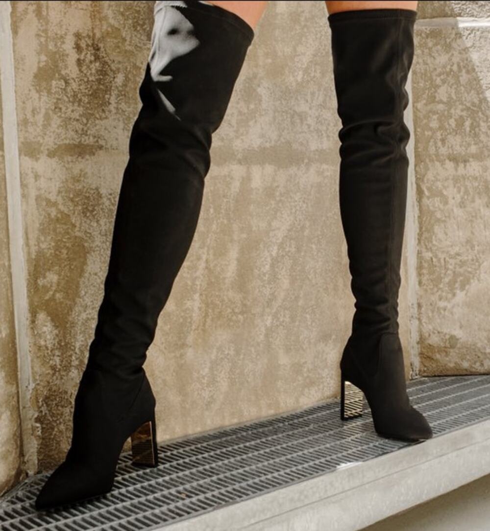 MARION PARKE Malone Heeled Boot Black Thigh High Stretch Crepe Women's 36/US 6